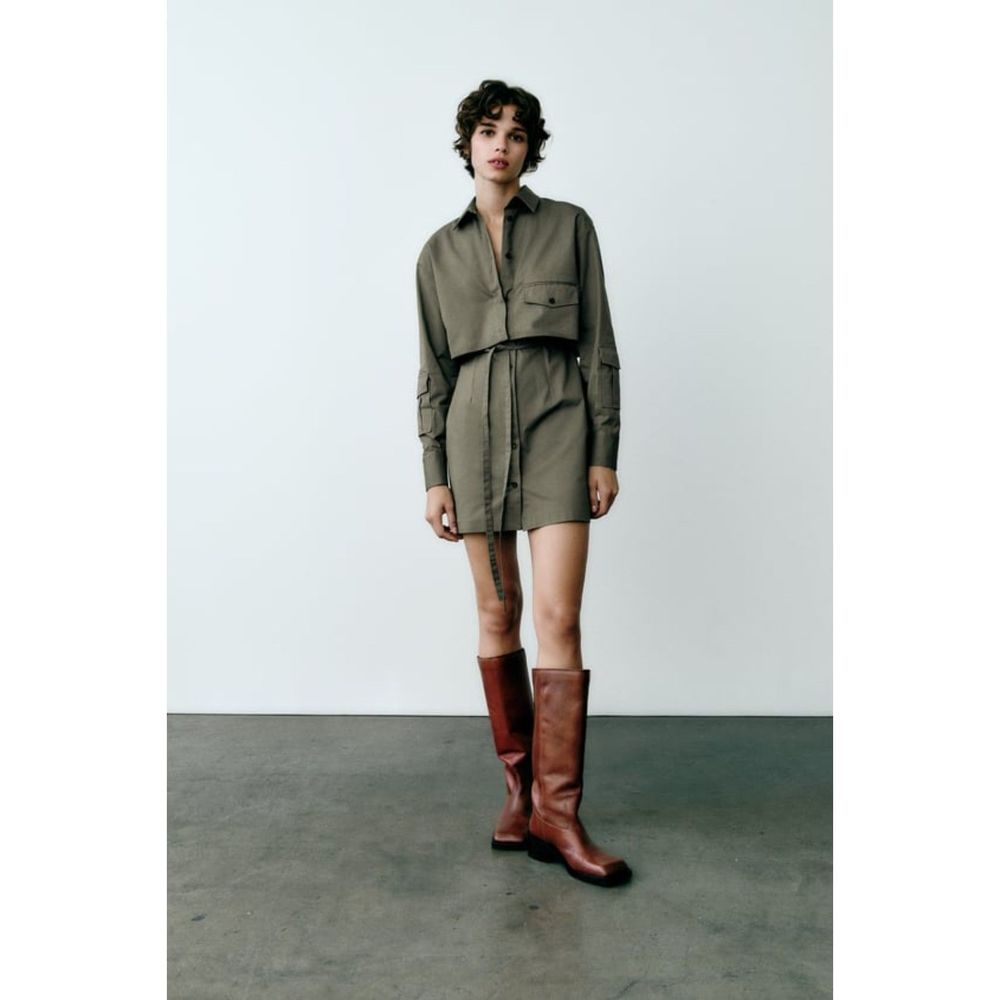Zara Olive Green Mini Shirt Dress